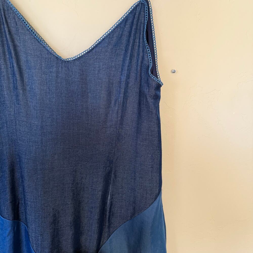 CIEBON Derica Patchwork Slip Dress Blue Satin Maxi Midi V-Neck Slipdress - Picture 13 of 14